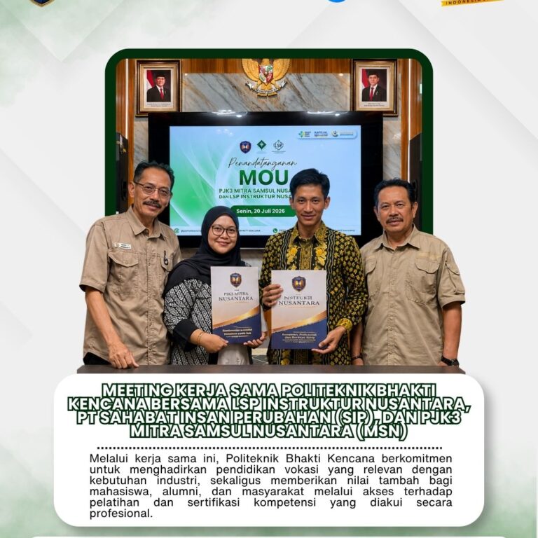 Meeting Kerja Sama Politeknik Bhakti Kencana Bersama LSP Instruktur Nusantara, PT Sahabat Insan Perubahan (SIP), dan PJK3 Mitra Samsul Nusantara (MSN)